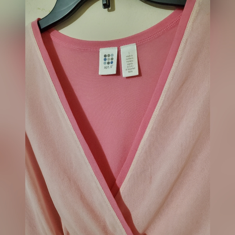 Y2k Double Mesh Baby Pink V Neck Top Large - Picture 4 of 9